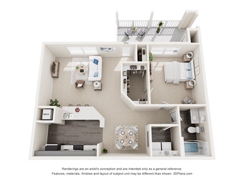a stylized floor plan of a 1 bedroom192 sq ft